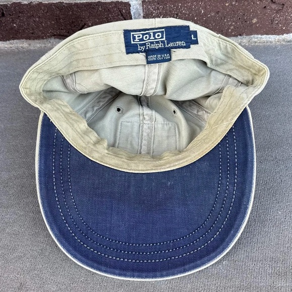 Vintage Polo Ralph Lauren RL-93 Tan / Navy Fitted Hat (Size L) - Picture 3 of 4